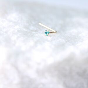 9kt.Gold Ocean blue Nose Piercing 22gauge Solid 9k gold New